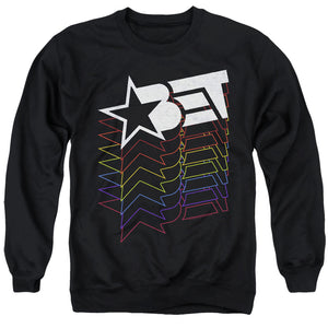 AN OFFCIALLY LICENSED BET LOGO CASCADING RAINBOW ADULT UNISEX CREWNECK SWEATSHIRT BLACK