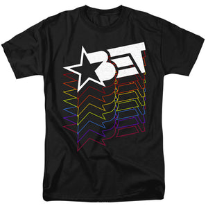 AN OFFCIALLY LICENSED BET LOGO CASCADING RAINBOW MEN'S REGULAR FIT T-SHIRT BLACK
