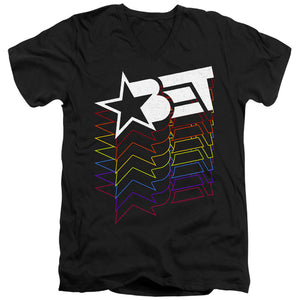 AN OFFCIALLY LICENSED BET LOGO CASCADING RAINBOW MEN'S V-NECK T-SHIRT BLACK