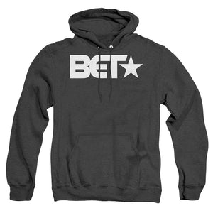 AN OFFCIALLY LICENSED BET LOGO ADULT UNISEX HEATHER PULLOVER HOODIE BLACK