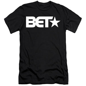 AN OFFCIALLY LICENSED BET LOGO MEN'S PREMIUM SLIM FIT T-SHIRT BLACK