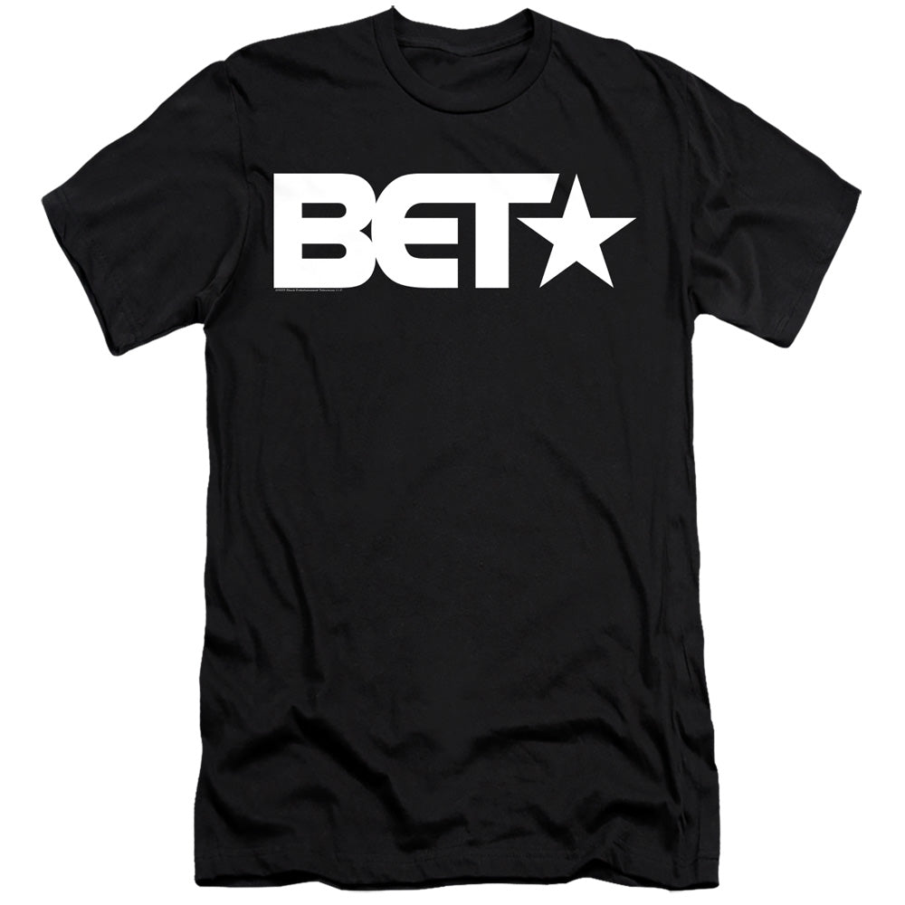 AN OFFCIALLY LICENSED BET LOGO MEN'S PREMIUM SLIM FIT T-SHIRT BLACK