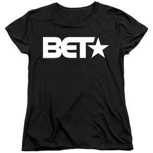 AN OFFCIALLY LICENSED BET LOGO WOMEN'S REGULAR FIT T-SHIRT BLACK