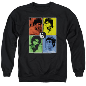 AN OFFCIALLY LICENSED BRUCE LEE ENTER COLOR BLOCK ADULT UNISEX CREWNECK SWEATSHIRT BLACK