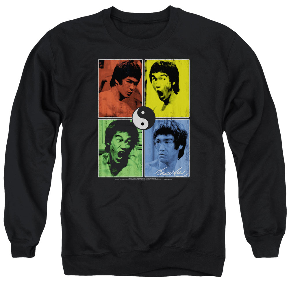 AN OFFCIALLY LICENSED BRUCE LEE ENTER COLOR BLOCK ADULT UNISEX CREWNECK SWEATSHIRT BLACK