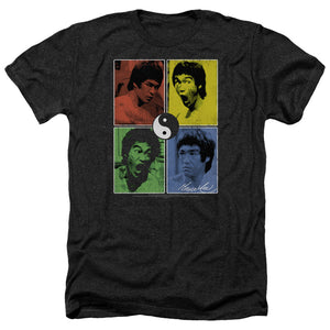 AN OFFCIALLY LICENSED BRUCE LEE ENTER COLOR BLOCK MEN'S HEATHER T-SHIRT CHARCOAL