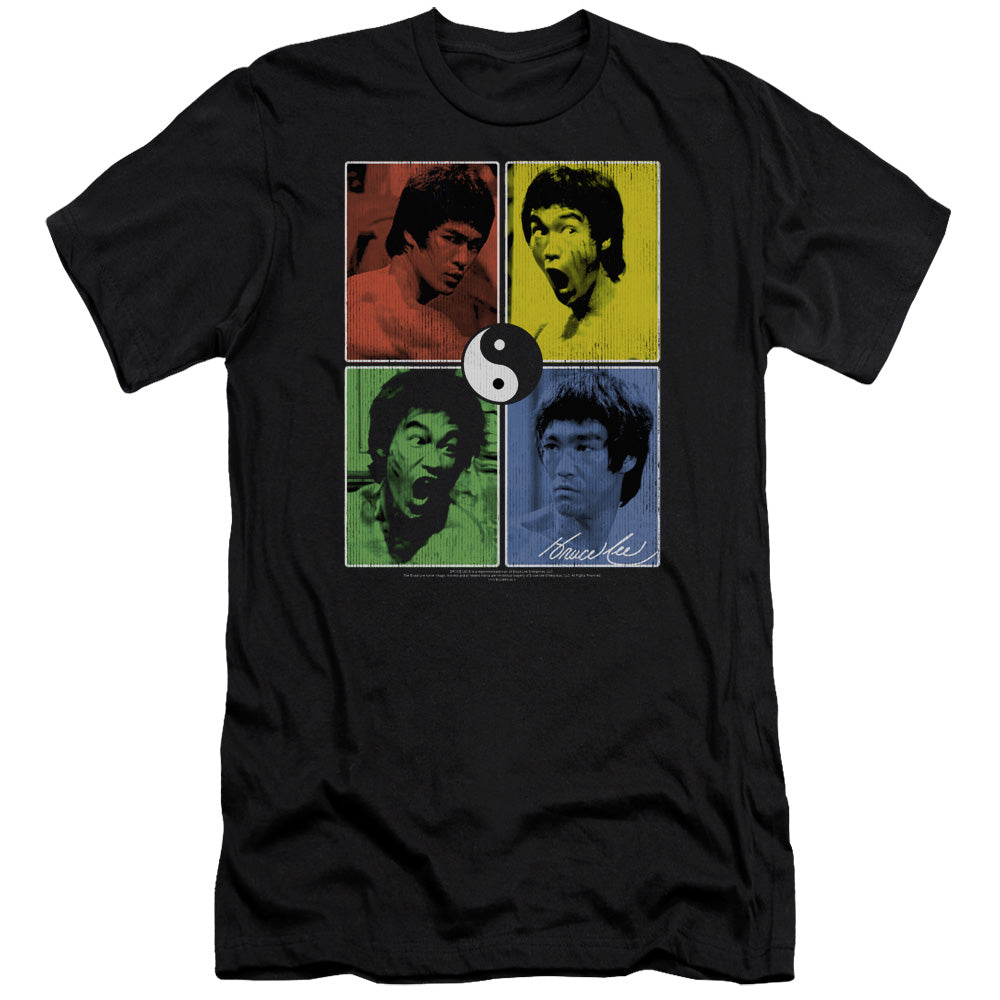 AN OFFCIALLY LICENSED BRUCE LEE ENTER COLOR BLOCK MEN'S PREMIUM SLIM FIT T-SHIRT BLACK