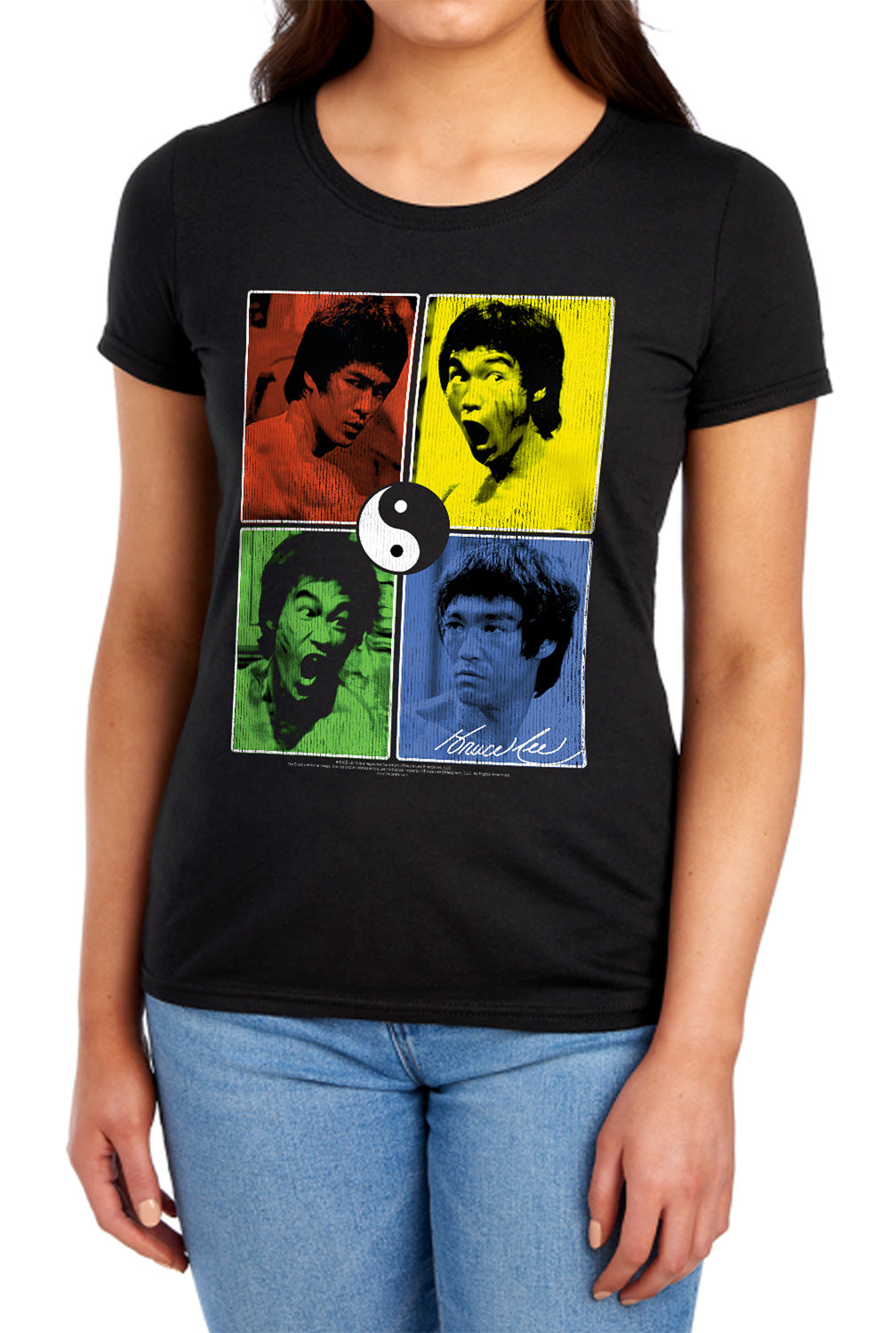 AN OFFCIALLY LICENSED BRUCE LEE ENTER COLOR BLOCK WOMEN'S REGULAR FIT T-SHIRT BLACK