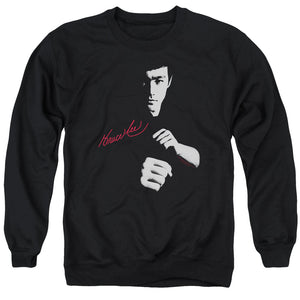 AN OFFCIALLY LICENSED BRUCE LEE THE DRAGON AWAITS ADULT UNISEX CREWNECK SWEATSHIRT BLACK