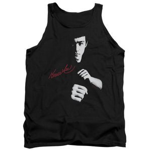 AN OFFCIALLY LICENSED BRUCE LEE THE DRAGON AWAITS ADULT UNISEX TANK TOP BLACK