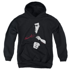 AN OFFCIALLY LICENSED BRUCE LEE THE DRAGON AWAITS YOUTH HOODIE BLACK