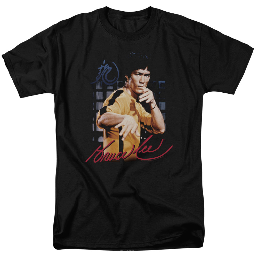 AN OFFCIALLY LICENSED BRUCE LEE YELLOW JUMPSUIT MEN'S REGULAR FIT T-SHIRT BLACK