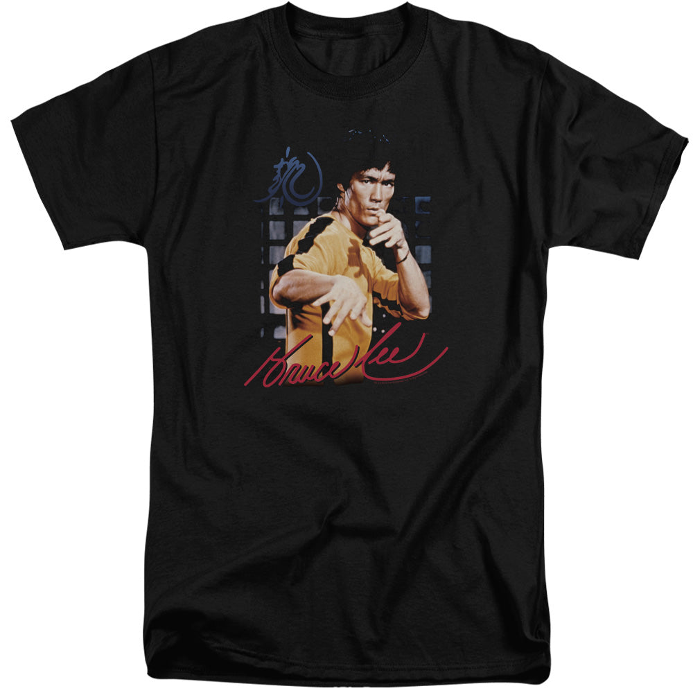 AN OFFCIALLY LICENSED BRUCE LEE YELLOW JUMPSUIT MEN'S TALL FIT T-SHIRT BLACK