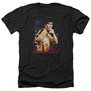 AN OFFCIALLY LICENSED BRUCE LEE YELLOW JUMPSUIT MEN'S HEATHER T-SHIRT CHARCOAL