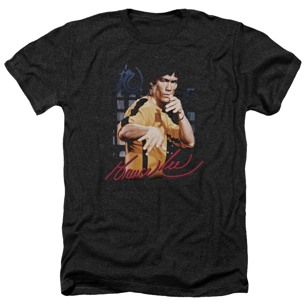 AN OFFCIALLY LICENSED BRUCE LEE YELLOW JUMPSUIT MEN'S HEATHER T-SHIRT CHARCOAL