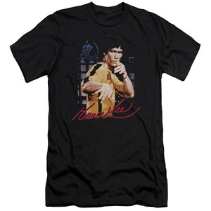 AN OFFCIALLY LICENSED BRUCE LEE YELLOW JUMPSUIT MEN'S PREMIUM SLIM FIT T-SHIRT BLACK