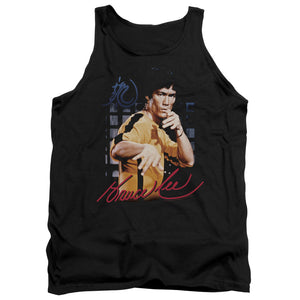 AN OFFCIALLY LICENSED BRUCE LEE YELLOW JUMPSUIT ADULT UNISEX TANK TOP BLACK