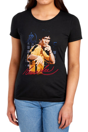 AN OFFCIALLY LICENSED BRUCE LEE YELLOW JUMPSUIT WOMEN'S REGULAR FIT T-SHIRT BLACK