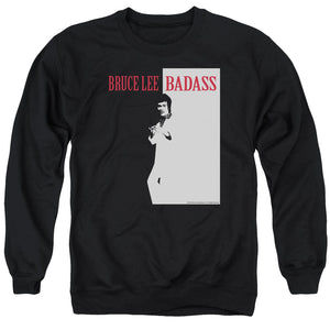 AN OFFCIALLY LICENSED BRUCE LEE BADASS ADULT UNISEX CREWNECK SWEATSHIRT BLACK