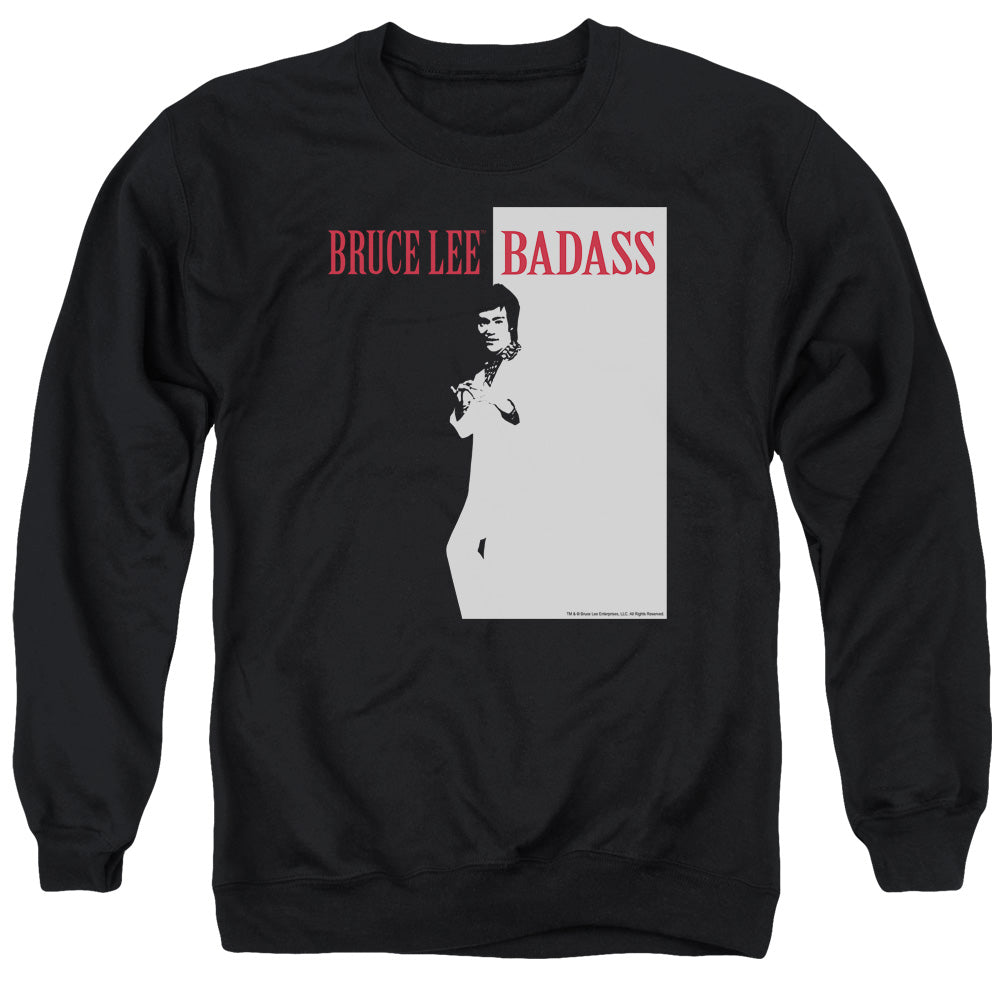 AN OFFCIALLY LICENSED BRUCE LEE BADASS ADULT UNISEX CREWNECK SWEATSHIRT BLACK