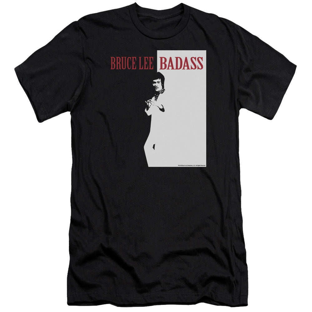 AN OFFCIALLY LICENSED BRUCE LEE BADASS MEN'S PREMIUM SLIM FIT T-SHIRT BLACK