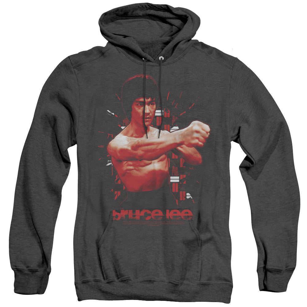 AN OFFCIALLY LICENSED BRUCE LEE THE SHATTERING FIST ADULT UNISEX HEATHER PULLOVER HOODIE BLACK