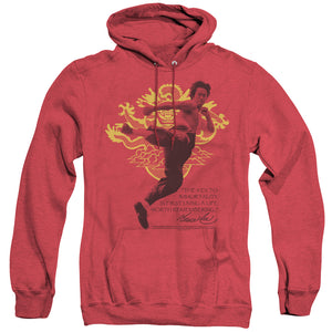 AN OFFCIALLY LICENSED BRUCE LEE IMMORTAL DRAGON ADULT UNISEX HEATHER PULLOVER HOODIE RED