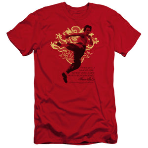 AN OFFCIALLY LICENSED BRUCE LEE IMMORTAL DRAGON MEN'S PREMIUM SLIM FIT T-SHIRT RED