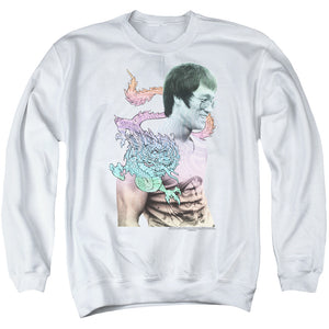 AN OFFCIALLY LICENSED BRUCE LEE A LITTLE BRUCE ADULT UNISEX CREWNECK SWEATSHIRT WHITE