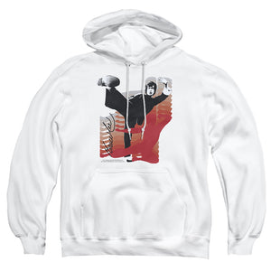 AN OFFCIALLY LICENSED BRUCE LEE KICK IT ADULT UNISEX PULLOVER HOODIE WHITE