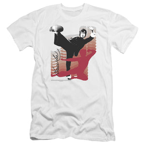 AN OFFCIALLY LICENSED BRUCE LEE KICK IT MEN'S PREMIUM SLIM FIT T-SHIRT WHITE