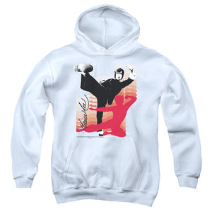 AN OFFCIALLY LICENSED BRUCE LEE KICK IT YOUTH HOODIE WHITE