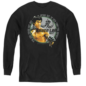 AN OFFCIALLY LICENSED BRUCE LEE EXPECTATIONS YOUTH LONG SLEEVE T-SHIRT BLACK