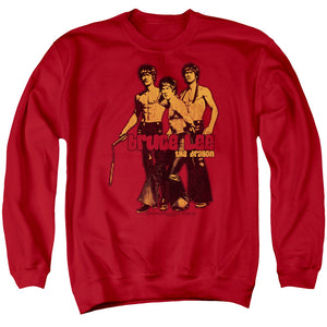 AN OFFCIALLY LICENSED BRUCE LEE NUNCHUCKS ADULT UNISEX CREWNECK SWEATSHIRT RED