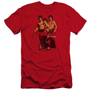 AN OFFCIALLY LICENSED BRUCE LEE NUNCHUCKS MEN'S PREMIUM SLIM FIT T-SHIRT RED