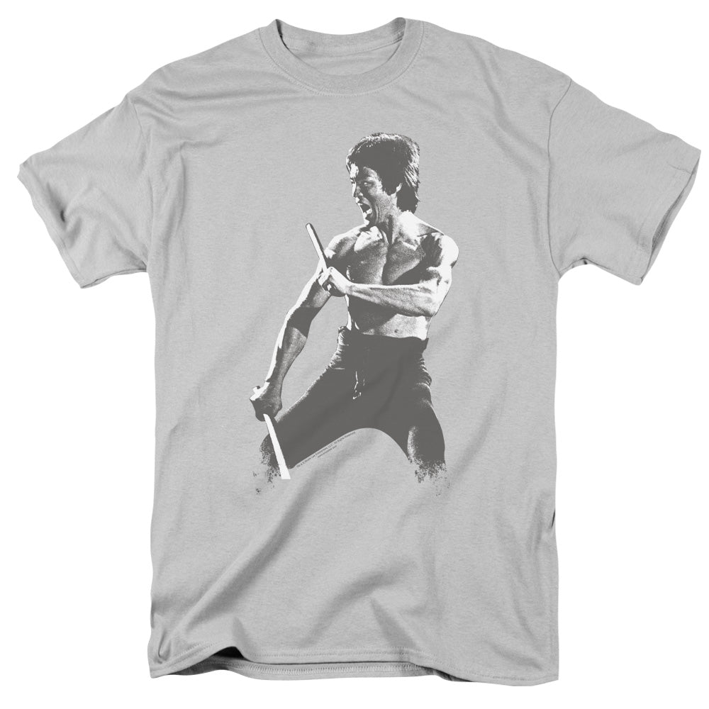 AN OFFCIALLY LICENSED BRUCE LEE CHINESE CHARACTERS MEN'S REGULAR FIT T-SHIRT SILVER