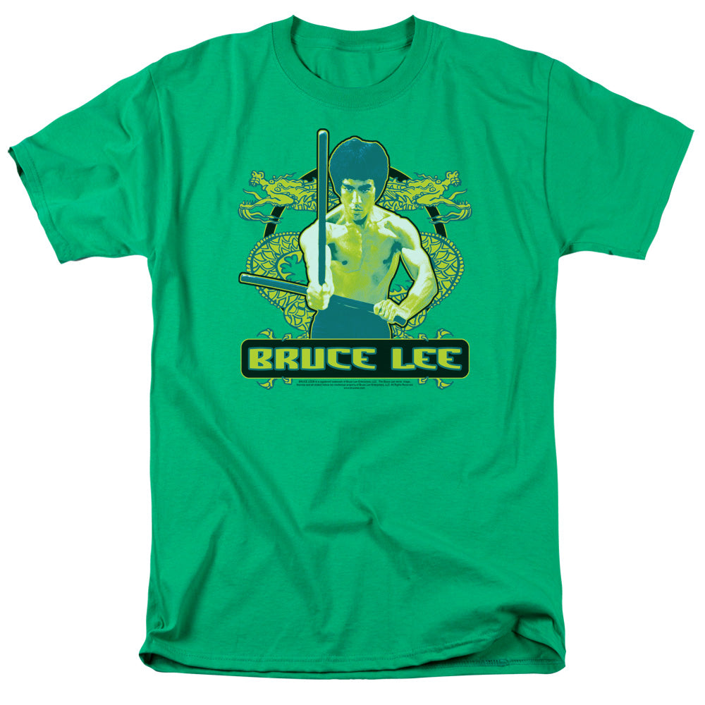 AN OFFCIALLY LICENSED BRUCE LEE DOUBLE DRAGONS MEN'S REGULAR FIT T-SHIRT KELLY GREEN