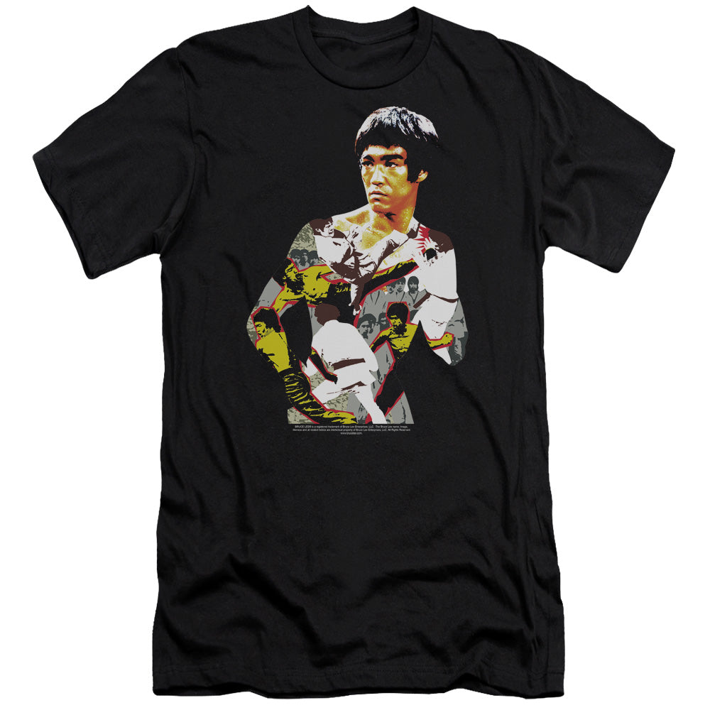 AN OFFCIALLY LICENSED BRUCE LEE BODY OF ACTION MEN'S PREMIUM SLIM FIT T-SHIRT BLACK