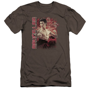 AN OFFCIALLY LICENSED BRUCE LEE FURY MEN'S PREMIUM SLIM FIT T-SHIRT CHARCOAL