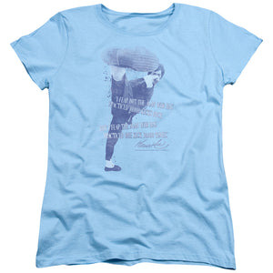 AN OFFCIALLY LICENSED BRUCE LEE 10,000 KICKS WOMEN'S REGULAR FIT T-SHIRT LIGHT BLUE