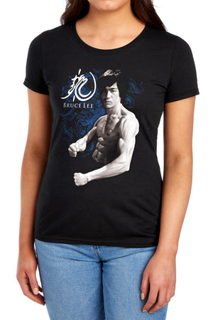 AN OFFCIALLY LICENSED BRUCE LEE DRAGON STANCE WOMEN'S REGULAR FIT T-SHIRT BLACK
