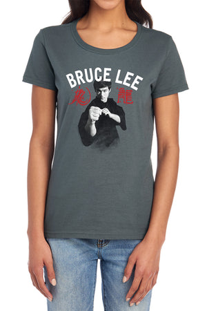 AN OFFCIALLY LICENSED BRUCE LEE READY WOMEN'S REGULAR FIT T-SHIRT CHARCOAL