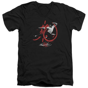 AN OFFCIALLY LICENSED BRUCE LEE HIGH FLYING MEN'S V-NECK T-SHIRT BLACK