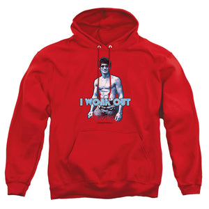 AN OFFCIALLY LICENSED BRUCE LEE LEE WORKS OUT ADULT UNISEX PULLOVER HOODIE RED