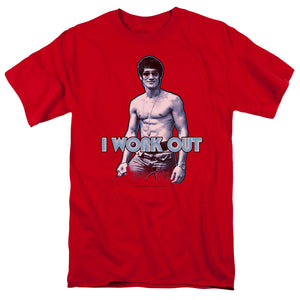 AN OFFCIALLY LICENSED BRUCE LEE LEE WORKS OUT MEN'S REGULAR FIT T-SHIRT RED
