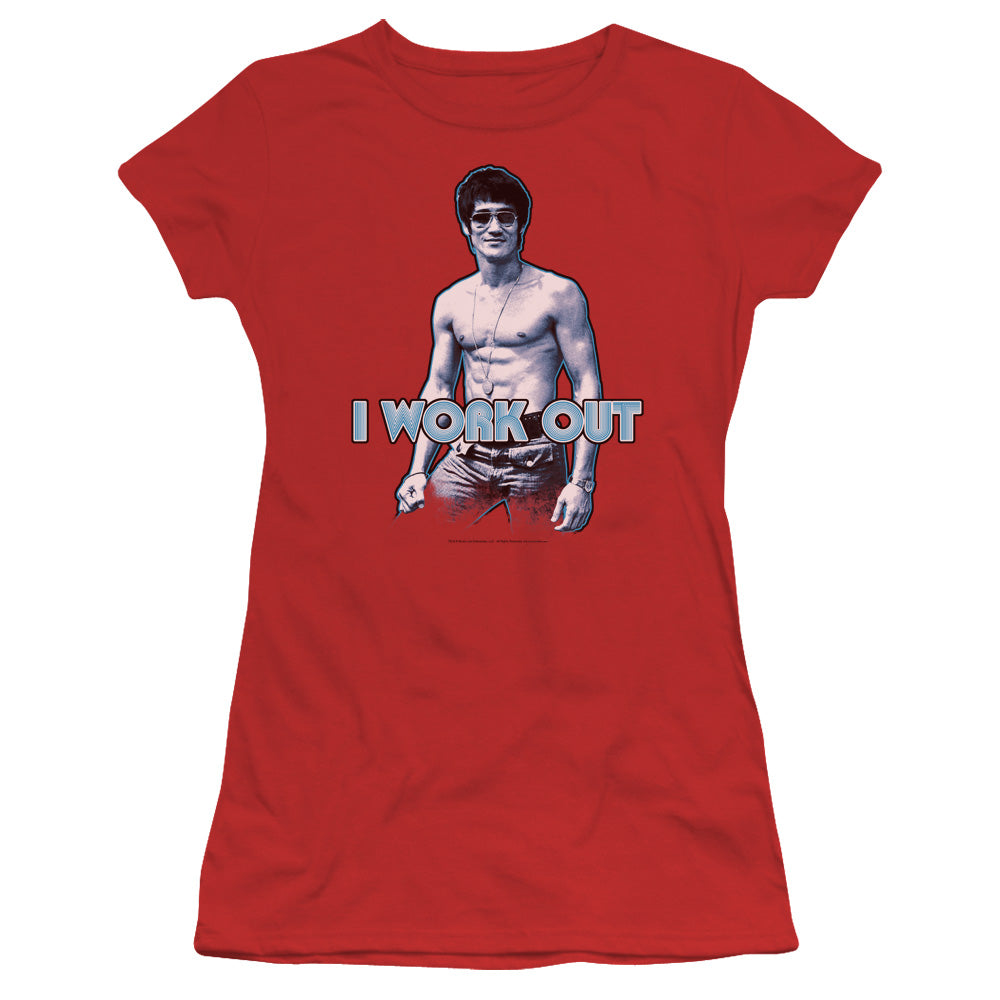 Bruce Lee Lee Works Out Licensed Women's T-Shirt Juniors SM