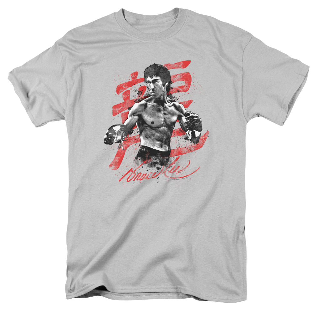 AN OFFCIALLY LICENSED BRUCE LEE INK SPLATTER MEN'S REGULAR FIT T-SHIRT SILVER
