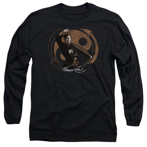 AN OFFCIALLY LICENSED BRUCE LEE JEET KUN DO POSE MEN'S LONG SLEEVE T-SHIRT BLACK