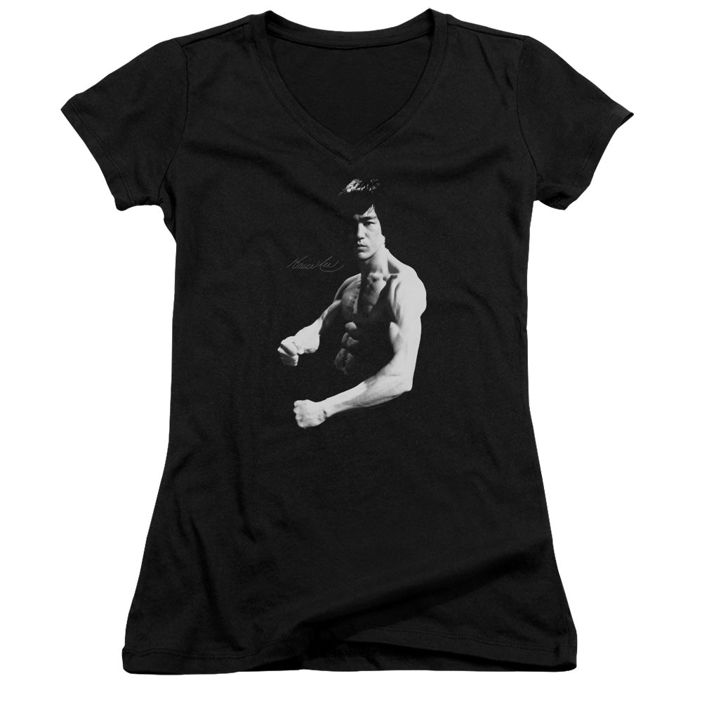 Bruce Lee Stance Licensed Women's T-Shirt Juniors V-Neck SM