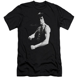 AN OFFCIALLY LICENSED BRUCE LEE STANCE MEN'S PREMIUM SLIM FIT T-SHIRT BLACK
